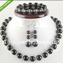 Wholesale_jewelry_wig$ 6~ 14 мм Черный Жемчужное Ожерелье Браслет Серьги Золотые Распорки