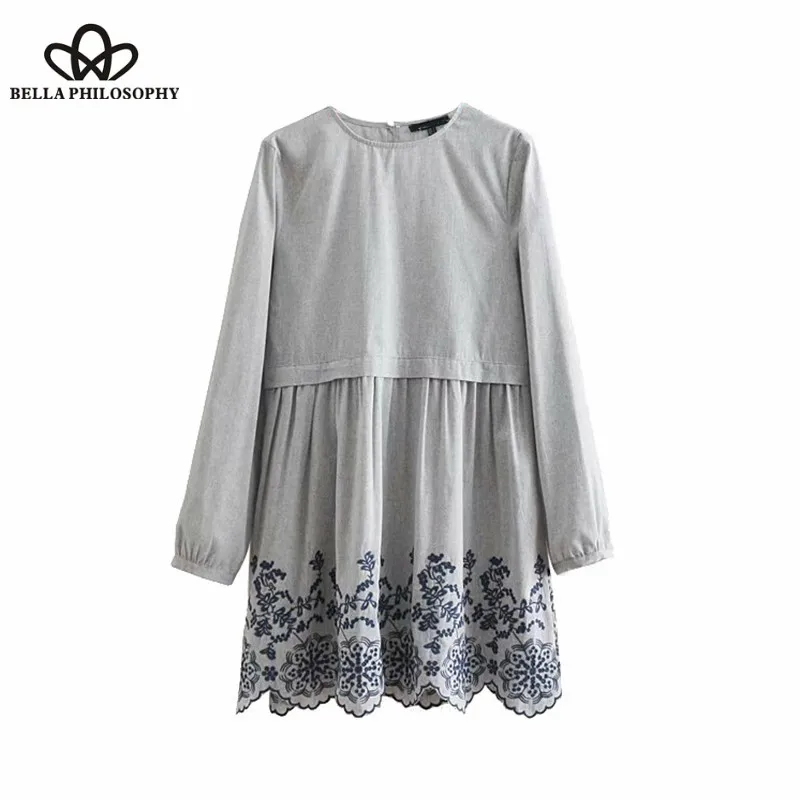 Wonder 2018 new autumn Vintage Chic Floral Embroidery Pleated Mini Dress O Neck Long Sleeve Ladies Dresses Casual Vestidos Mujer