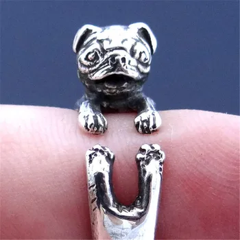 

Wholesale Trendy Vintage Adjustable Pug Ring High Quality Brand Designer Men Animal Wrap Rings Women Animal Jewelry
