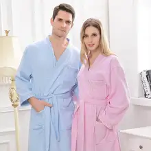Вафельные хлопковые Халаты женские ночные халаты длинные кимоно Халат домашний халат с длинным рукавом Розовые халаты для невесты белые синие