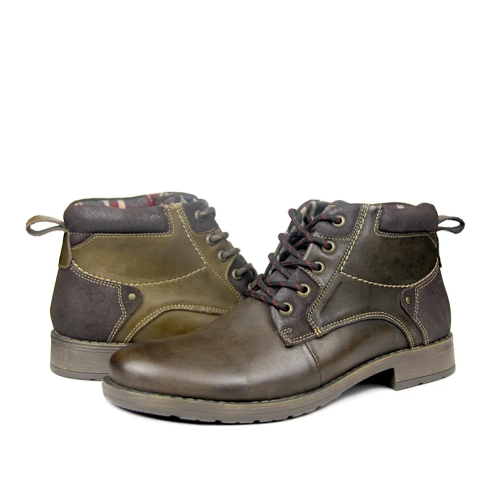 

OTTO Polished Leather Ankle Boot Men Outdoor Winter Shoes Botas Wedding Dress Shoes Flats Casual Shoes Coffee Brown Green Male