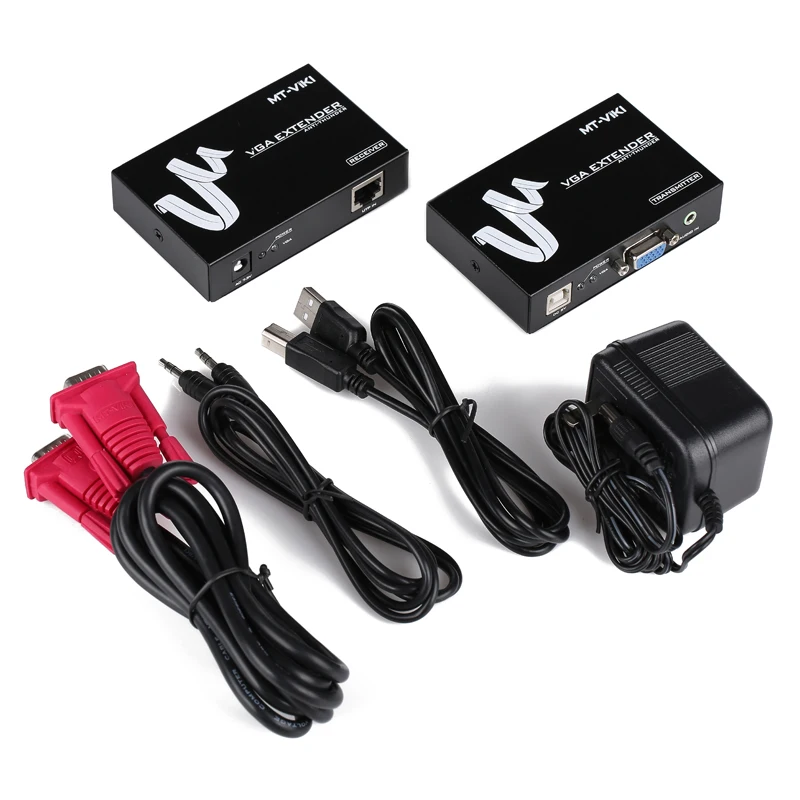 MT-Viki VGA Extender 100M VGA Video Audio Extender Repeater over UTP by 1 RJ45 CAT5e / 6LAN Cable MT-100T