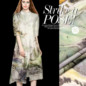 

2016 New Trend Big Brand Europe Linen Dress Shirt Coat Silk Linen Silk Cloth Chushuiwushan Digital Printing