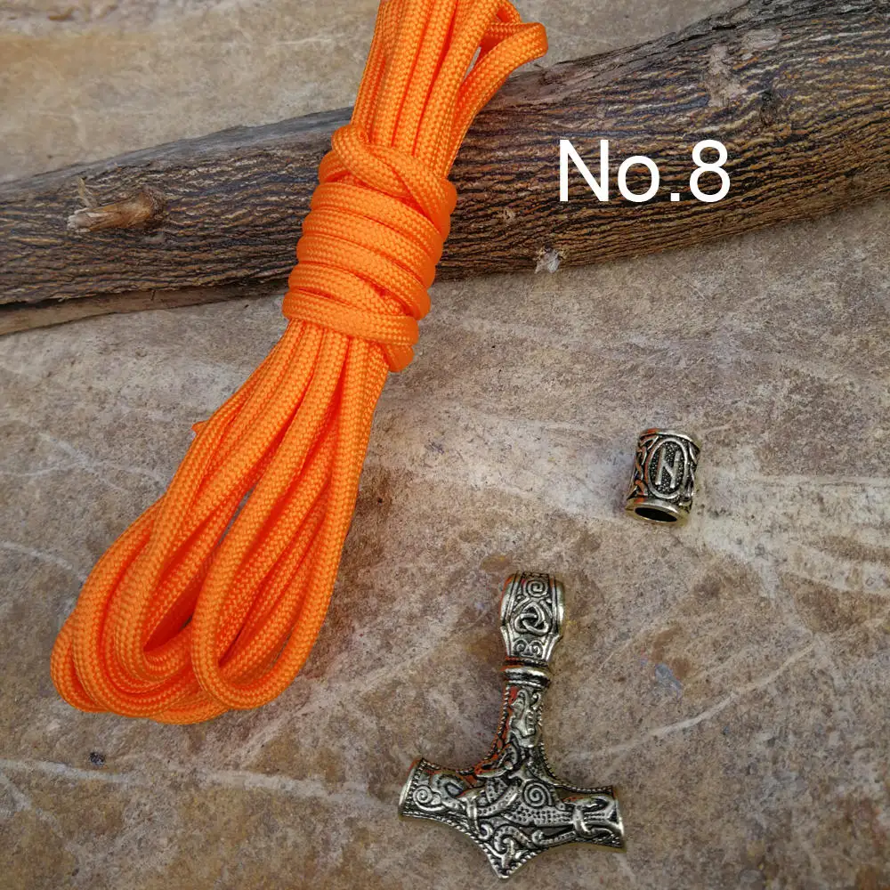 Norse Viking Runes Beads Pendant Paracord Diy Set Braided Bracelet Men Bracelets Thor Hammer Rope Bangles for Men Jewelry Gifts (8)