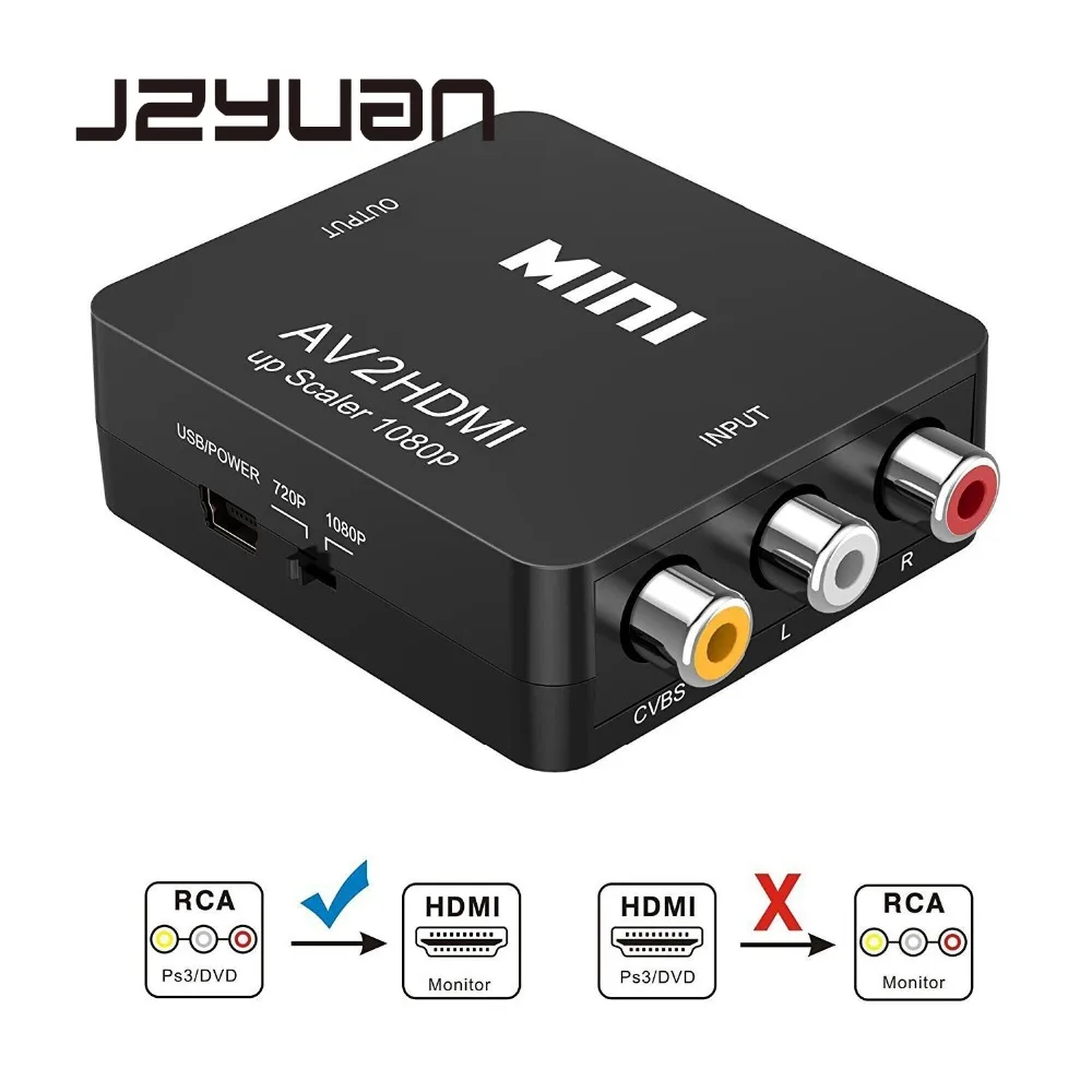 JZYuan Mini AV to HDMI Video Converter Box AV2HDMI RCA AV HDMI CVBS to HDMI Adapter for HDTV TV PS3 PS4 PC DVD XBox Projector JZYuan Mini AV to HDMI Video Converter Box AV2HDMI RCA AV HDMI CVBS to HDMI Adapter for HDTV TV PS3 PS4 PC DVD XBox Projector