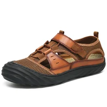 Новое поступление; мужские повседневные воздухопроницаемые крышки; пляжные сандалии с открытым носком; летняя сетчатая обувь на липучке; мягкие удобные мужские кроссовки; sandalen