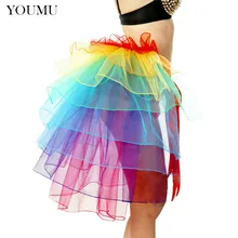 Для женщин нейлон сексуальный Кринолиновая юбка Радуга кружева лоскутное империи талии Асимметричный Тюль мини-юбка вечерние Танцевальная Вечеринка 200-A762