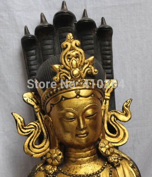 

23" Tibet Buddhism Bronze Gilt 5-Heads Snake Naga Kanya Buddha Goddess Statue