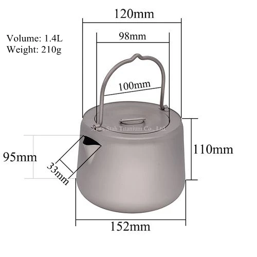 

Pure Titanium 1.4L Water Coffee pot Tea kettle 210g Anti-corrosion with Scald-preventing Handle Portable for Outdoors