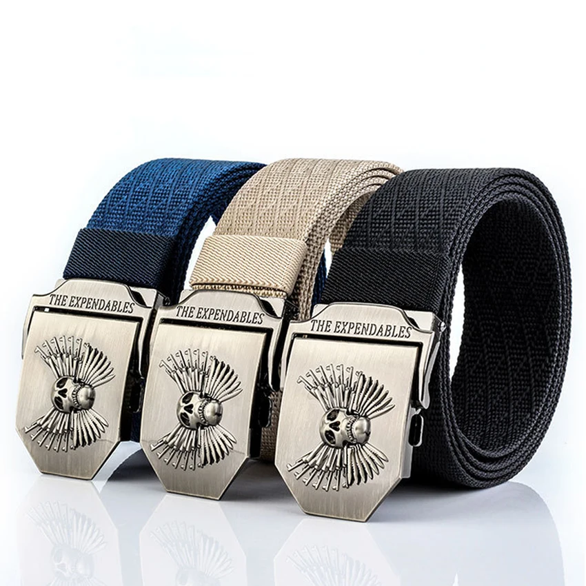 

Unique Skull Army Belts Men Cool Combat Belt For Jeans Pants Metal Buckle Solid True Nylon Strap Canvas Waist Belt Wide Hunting