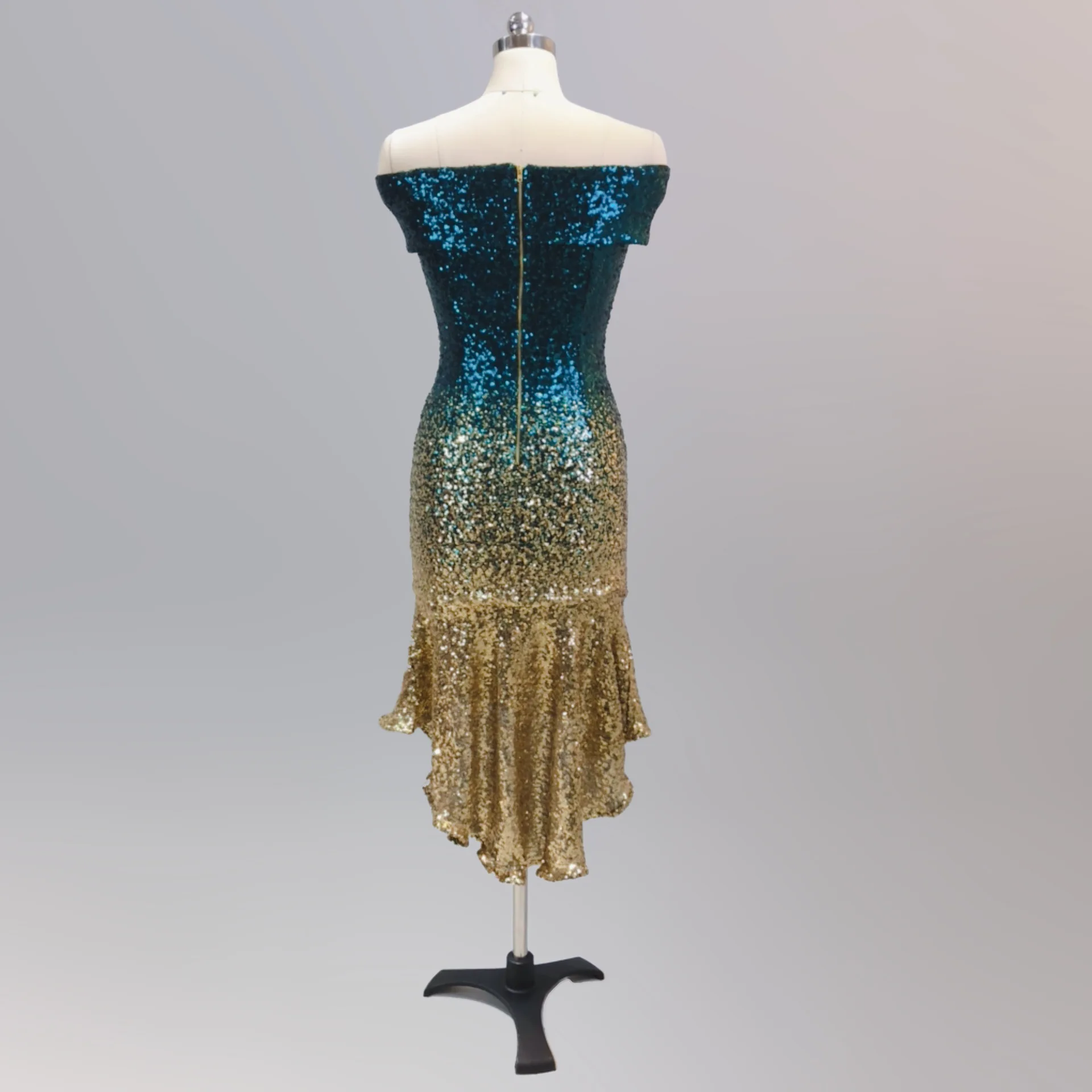 Сексуальное темно-синее вечернее платье с открытыми плечами, с градиентом, с пайетками, с открытой спиной, с оборками, вечернее платье Русалочки, вечерние платья с высокой посадкой