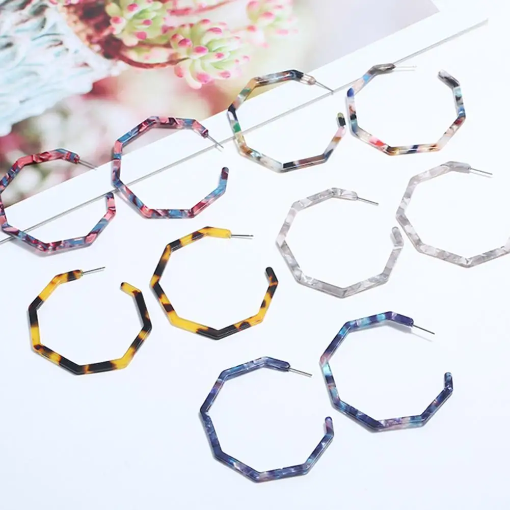 

Geometric hoop Earrings Women Leopard Octagon Shape Acrylic American Statement Earring