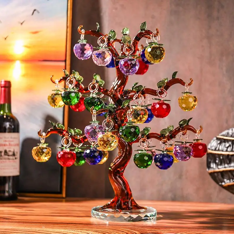Popular  Crystal Apple Tree Ornaments 36pcs 18pc Hangs Apples Glass Fengshui Crafts Home Decor Figurines Chr 