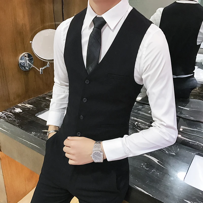 2018 High Quality Suit Vest Men Formal Bussines gilet men Slim Fit Waistcoat