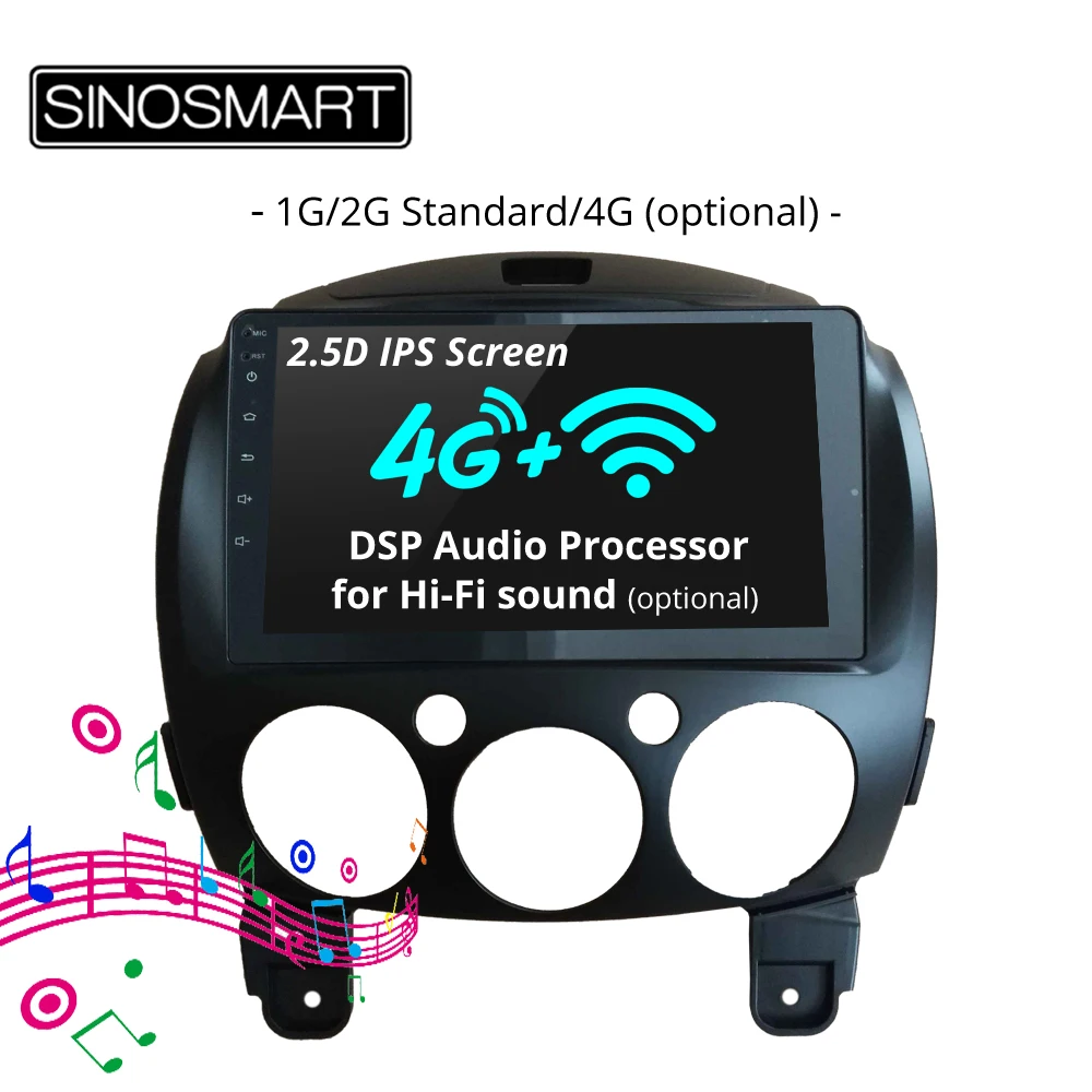 

SINOSMART 2.5D IPS Screen 1G/2G Car Radio GPS Navigation Player for Mazda 2 2007-2012 32EQ DSP, 4G SIM Card Slot Optional