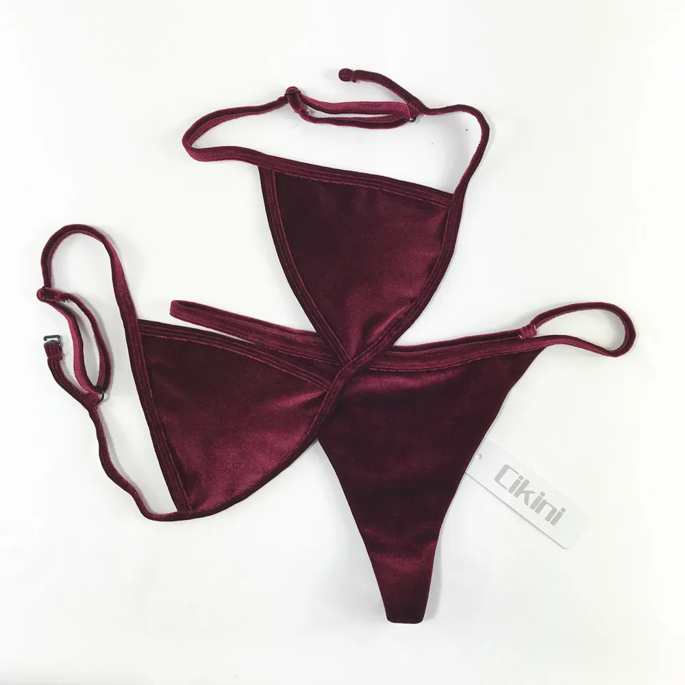 bikini shorts set Velvet Bikini Set 2020 Women Swimsuit Monokini Bodysuit Swimming Suit Bathing Suits Swim Halter Thong Beach Swimwear Cikini bikini set sale