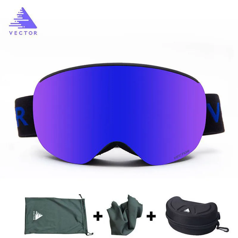 Магнитные лыжные очки двухслойные UV400 Анти-туман большие Лыжные маски очки для катания на лыжах для мужчин и женщин сноуборд лыжные очки снежные очки - Цвет: Bule with Case