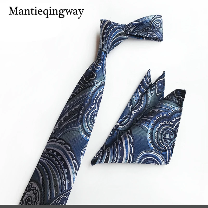 Mantieqingway модные Для мужчин s Пейсли галстук + Hankerchief набор Gravatas Бизнес набор для мужской костюм бренд Галстуки Галстук Hanky