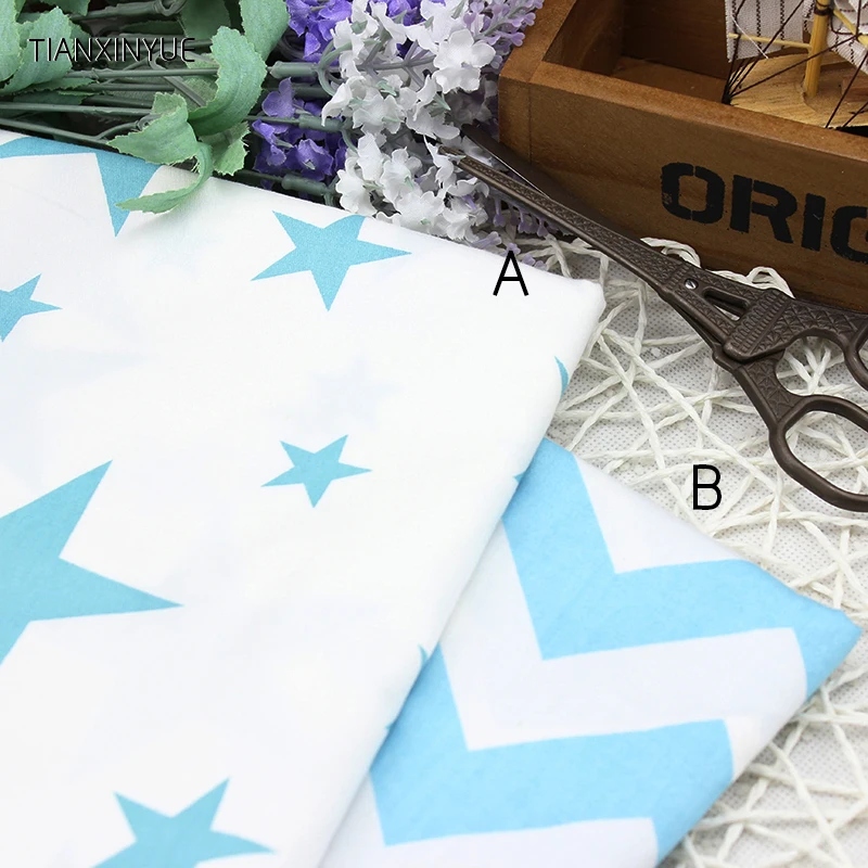 

50*40cm Cartoon Blue Stars Chevron Design Cotton Fabric for Baby quilts Pillow Cushion Sewing Fabric Material Patchwork Telas