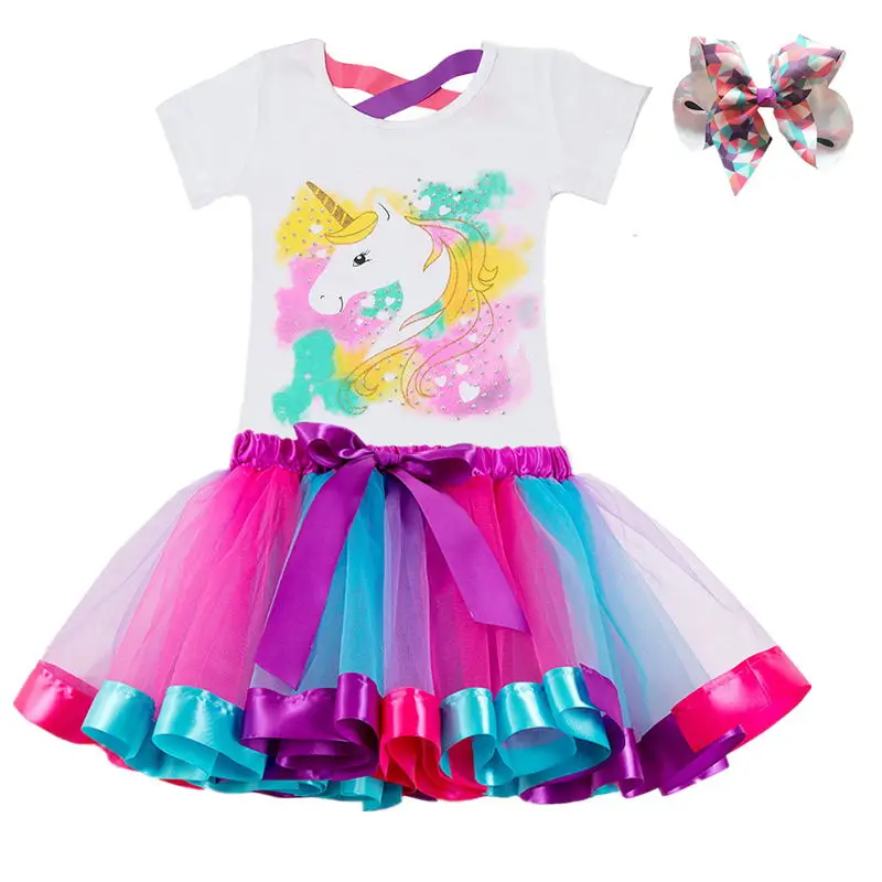 Комплекты одежды с единорогом; одежда для маленьких девочек; коллекция года; Летние вечерние разноцветные платья-пачки принцессы с единорогом; Детские бальные платья на день рождения - Цвет: S11
