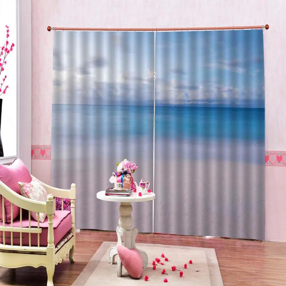 3D Curtain Luxury Blackout Window Living Room beach curtains blue curtain | Дом и сад
