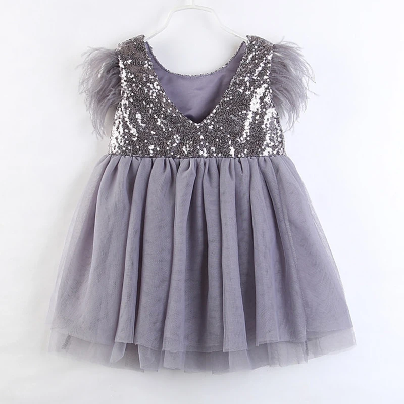 Bear Leader/вечерние платья для малышей; платье без рукавов с перьями и рукавами; платье принцессы с блестками; детское праздничное платье