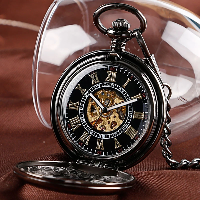 Полые прозрачные стеклянные механические часы для мужчин, покрытие стимпанк Relojes de bolsillo Карманные часы автоматические для мужчин и женщин