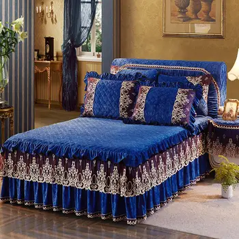 

Fleece Warm Bed Skirt Set Bed Cover Lace Bedspreads Princess Bedding set Queen King size Bed set Pillowcase couvre lit couette