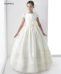 Винтажные платья высокого качества с цветочным узором для девочек на свадьбу, с рукавом-крылышком, с бантом, кружевное платье для первого
