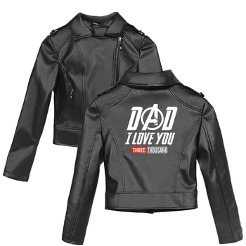 

I Love You 3000 Print Logo Black Zipper Crop Pu Jacket Punk Style Women Endgame Jacket Coat Crop Tops Vintage Coat