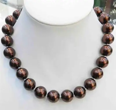 

hot& Fashion 10mm Coffee South Sea Shell Pearl Round Beads Necklace 18''11200