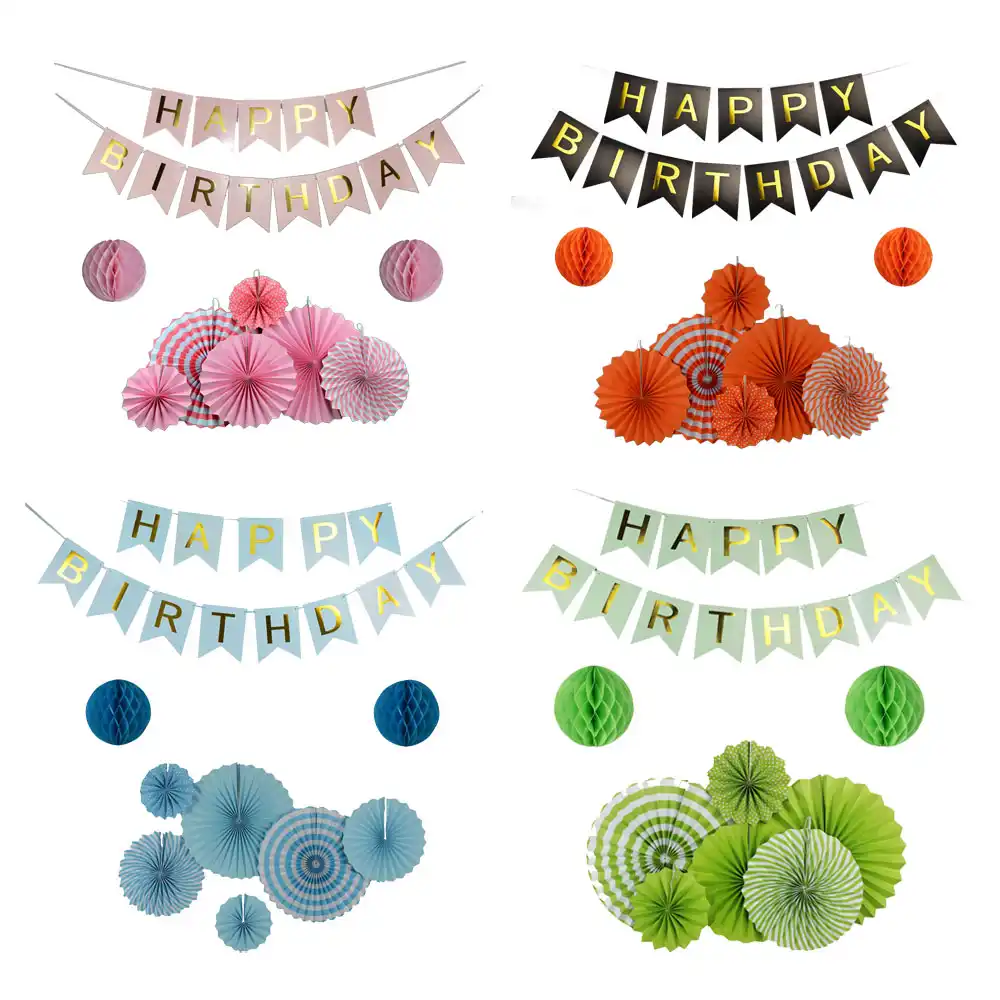 New Arrival 9pcs Set Diy Green Series Multi Size Paper Fan Summer