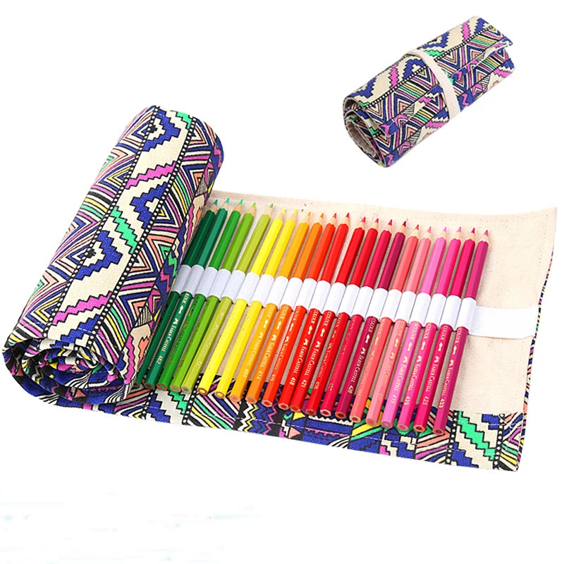 

36 Holes Pencil Case School Canvas Roll Pouch Makeup Comestic Brush Pen Storage pecncil box Estuches School penalty Freeshipping