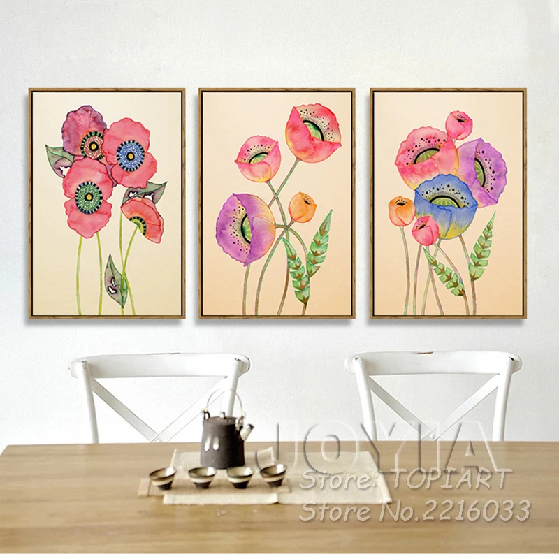 

3 Pieces Vintage Flower Canvas Art Print Painting Poster Set Watercolor Color Floral Wall Pictures for Home Decoration No Frame
