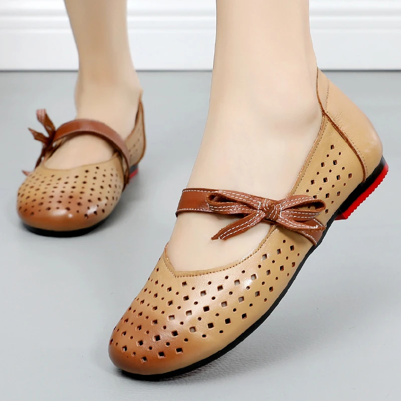 

GKTINOO 2019 Spring Summer Fashion Ladies Shoes Women Genuine Leather Flats Casual Soft Loafers Shoes Female Bow Women Flat Shoe