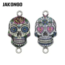 JAKONGO серебряный цвет эмаль цветок соединитель в виде черепа для серьги для изготовления ювелирных изделий Аксессуары фурнитура DIY 26x14 мм 6 шт./лот