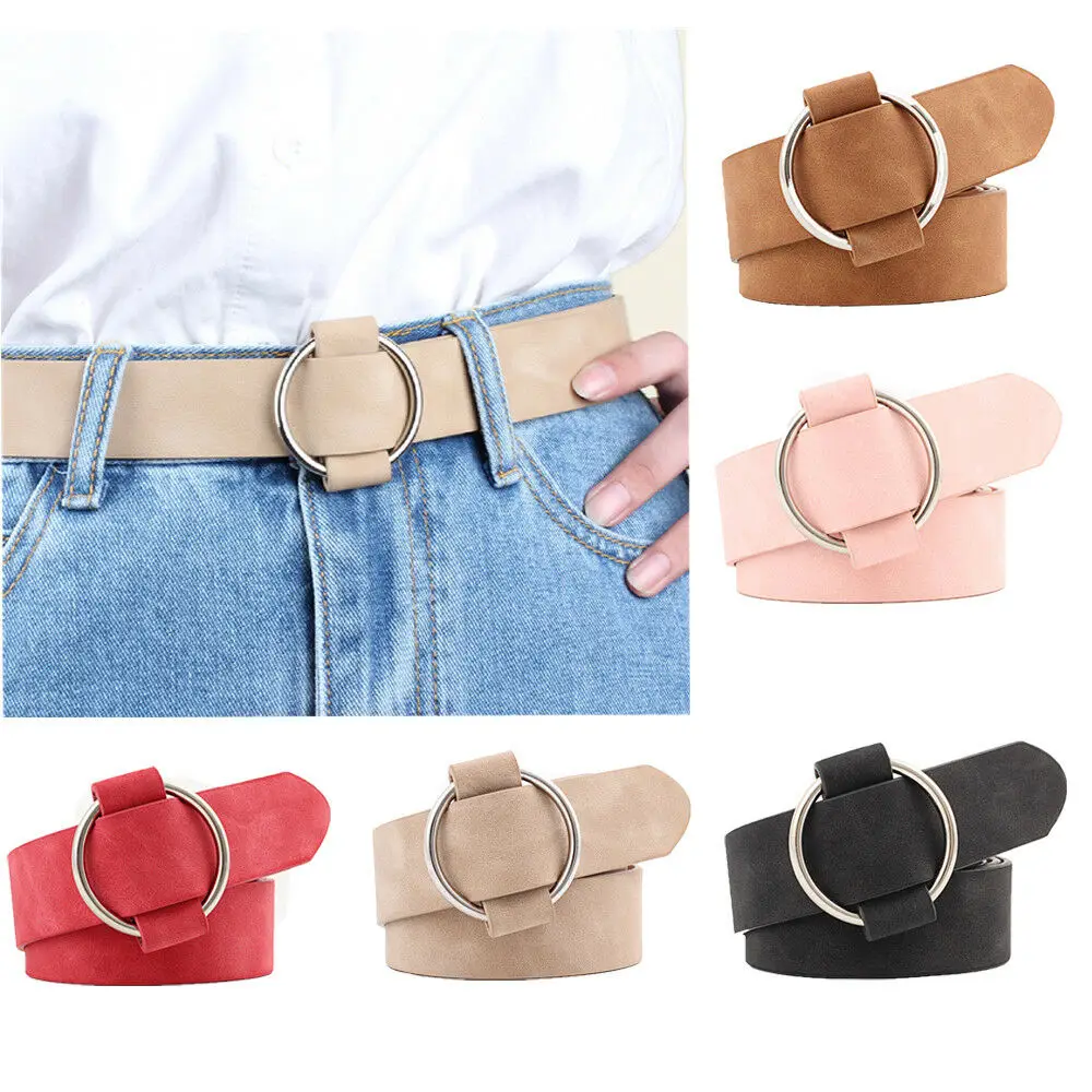 

Round Buckle Design Punk Style Women Belts PU Suede Leather Woman Black Pink Wide Waist Belts Jeans Clothing Decorations