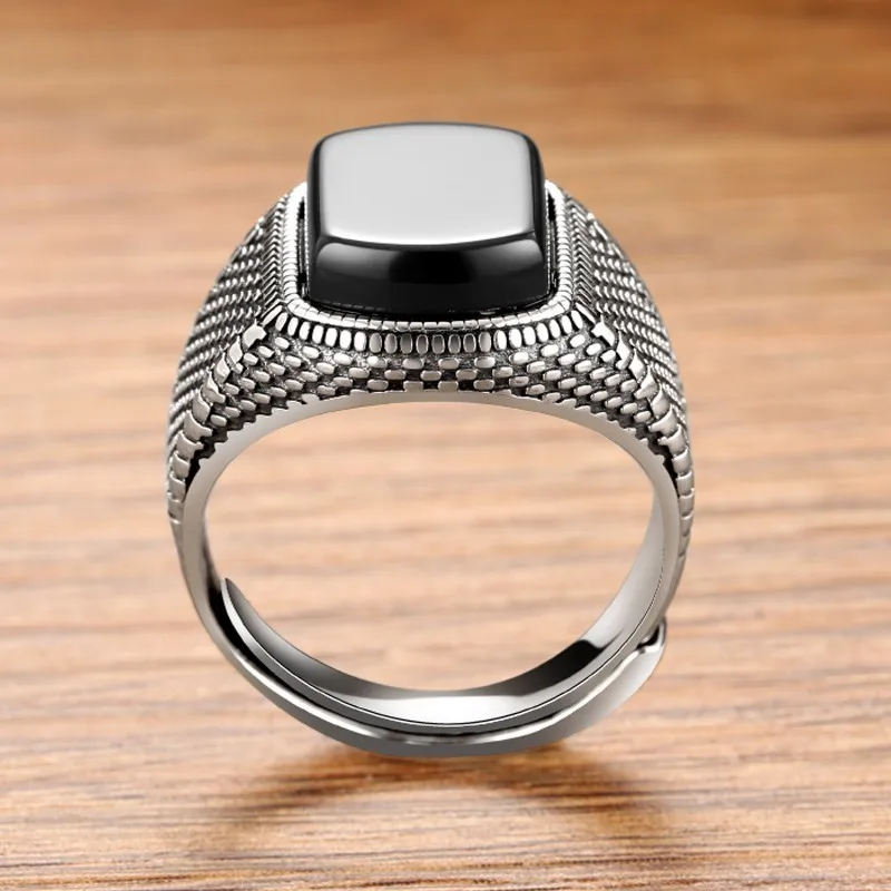 Kopen Zabra Black Stone Ring Heren Echt 925 Sterling Zilveren Open Maat Vintage Bruiloft Vrouwen Mens Rings Zirconia Onyx Sieraden