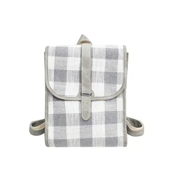 

Light colored lattice woman double shoulder bag 2018 new high school Excursion student bag college style girl Canvas Backpack