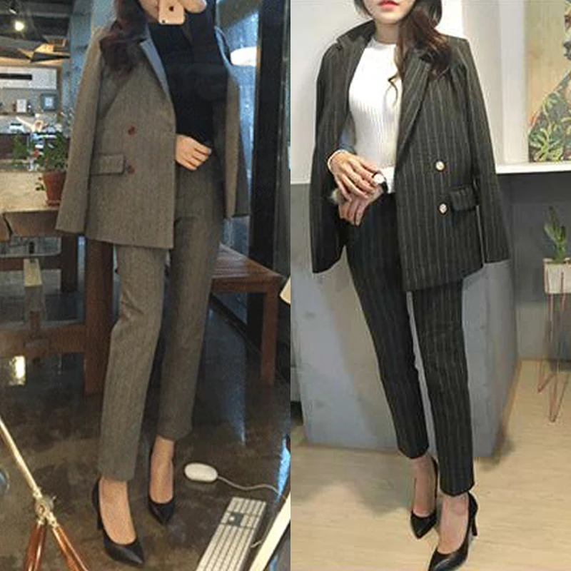 

Women's autumn and winter new striped woolen casual slim Korean version of the suit fashion suit small suit OL two-piece