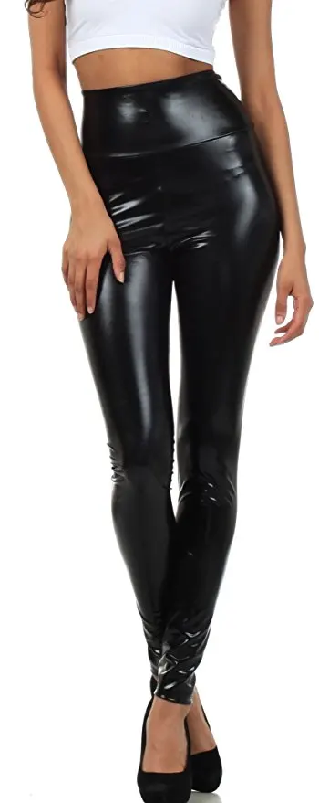 Женские эластичные тонкие леггинсы из искусственной кожи больших размеров, Xl-5XL брюки из искусственной кожи, обтягивающие блестящие черные леггинсы больших размеров - Цвет: Черный