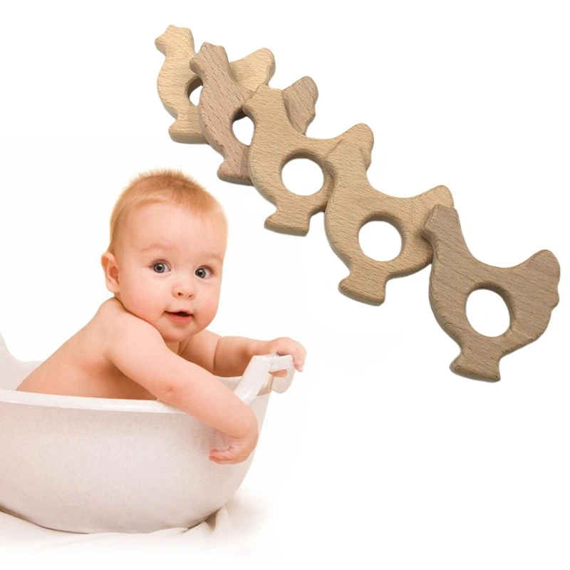 OOTDTY 1PC Baby Wood Teether Cute Cock Shape Safe Teething Nursing