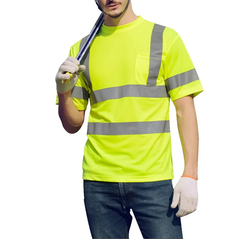 

MJARTORIA Mens T-Shirt ANSI Reflective Safety T-shirt Lime Orange Short Long Sleeve High Visibility Cycling Reflective T-shirt