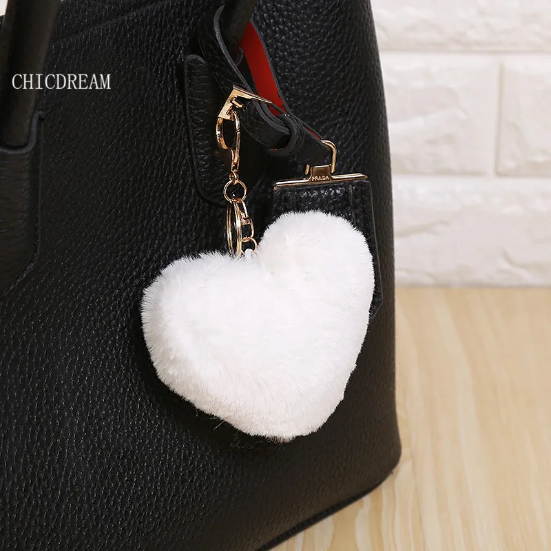 Купить New 10CM Heart Rabbit Fur Ball Pompons Keychain Gift Keyrings Pom Key chain Keys Bag Pendant Christmas For Lovers  Украшения и | Key Chains (32758875581)