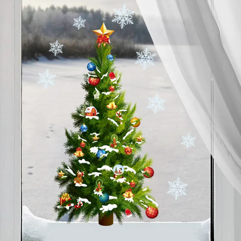 Рождественская елка Снежинки стикеры на стену Наклейка Окно Фреска Наклейка домашний декор Рождественское украшение детский подарок обои