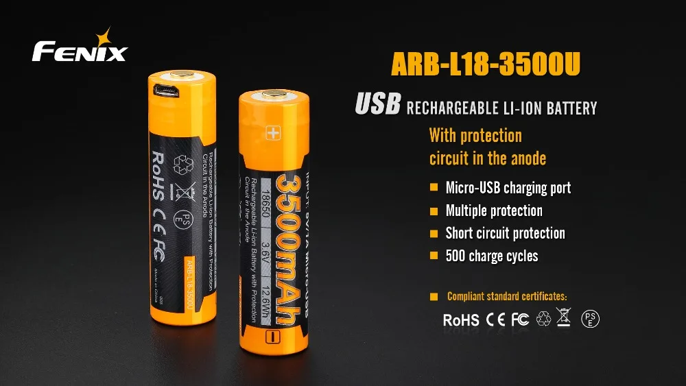 Fenix ARB-L18-3500U USB Перезаряжаемый 3500mAh 18650 литий-ионный аккумулятор