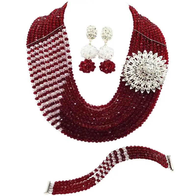 

Beautiful Wine Transparent Crystal Anniversary Present Women Beads Necklace Jewelry Sets 10C-CJZ-24