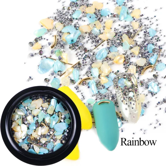 Смешанные Стразы 3D дизайн ногтей украшения блестящий циркон бусины в виде ракушки драгоценные камни кусочки камень металлические блестки шпильки Маникюр TR919 - Цвет: Rainbow