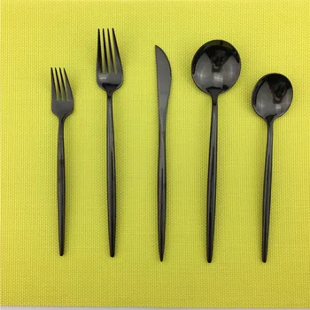 

2018 New Arrival Stainless Steel Mirror Polished Silverware Wedding Black Rose Rainbow 20Pcs Dinnerware Knive Fork Scoops