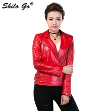 Большие размеры, новая мода, женская высококачественная овечья кожа, с отворотом, на молнии, Сексуальная Красная черная мотоциклетная куртка из натуральной кожи, XXXL